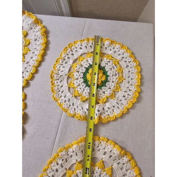 Handmade Crochet Doily Set 3 Pieces Yellow & White Floral Design - Picture 3 of 4